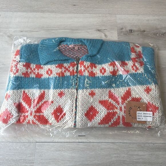 Bailey Rose Cardigan Sweater zip up Size Small blue/white NWT in package - Picture 7 of 9